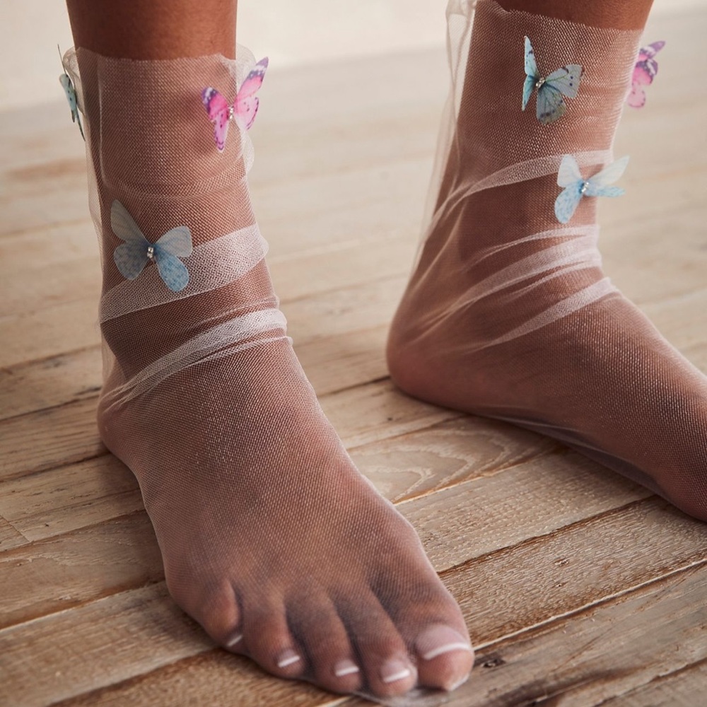 Butterfly diamond tulle socks